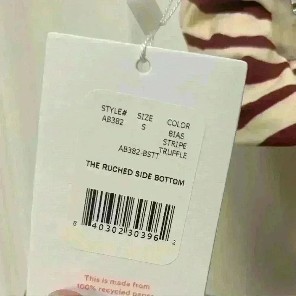 Andie The Ruched Side Bottom Bias Stripe Truffle Size Small